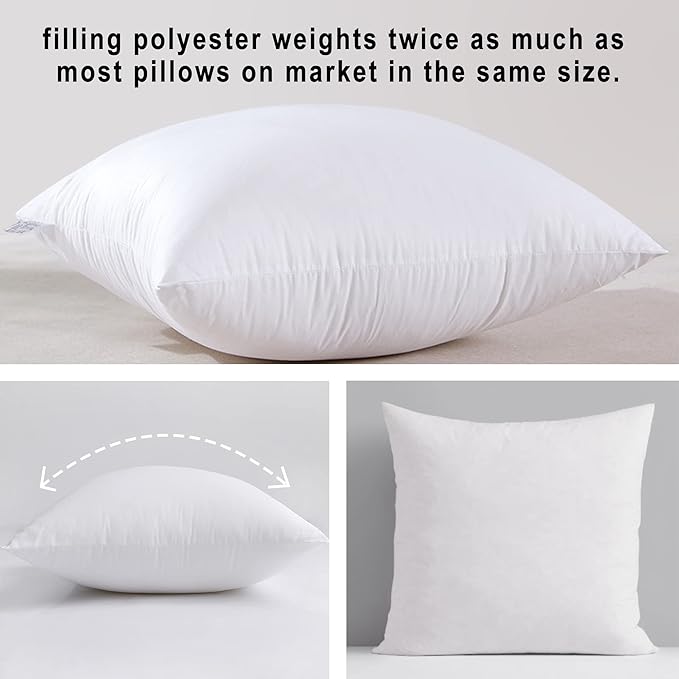 HITO 20x20 Pillow Inserts (Set of 4)- 100% Cotton Covering Down Alternative Throw Pillows White for Couch Bed Sofa