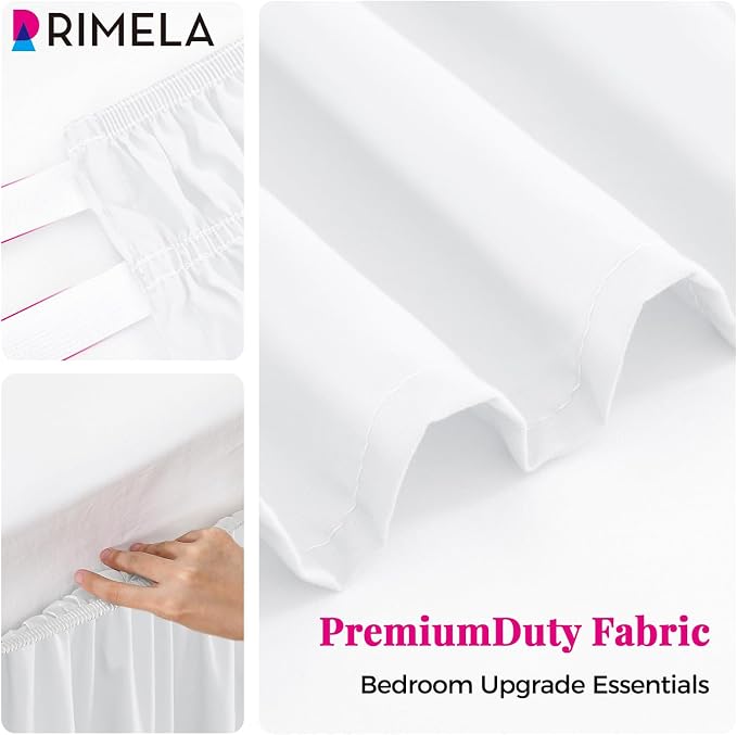 Bright White Bed Skirt Queen Size 15" Drop, Elastic Wrap Around Bedskirt | Solid Ruffled, Easy to Use, No Mattress Lifting, Wrinkle & Fade Resistant, with Adhesive Strips, Machine Wash/Dry/Iron