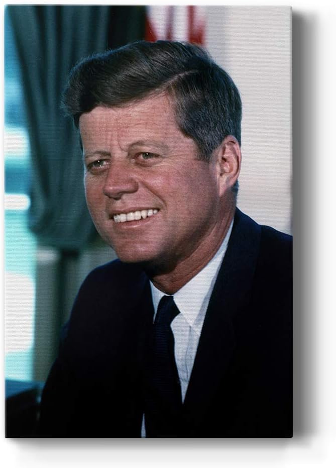 Renditions Gallery John F. Kennedy Presidental Portrait Wall Art, Premium Gallery Wrapped Canvas Decor, Ready to Hang, 36 in H x 24 in W, Made in America Print