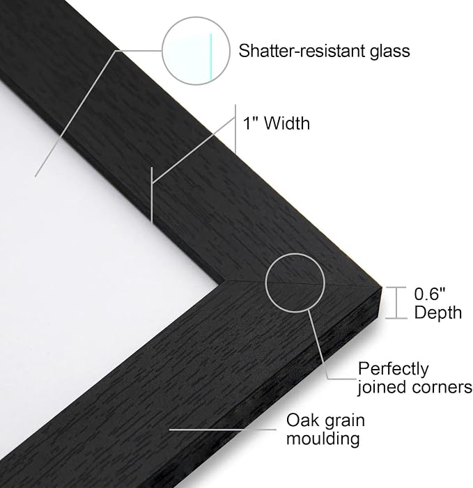 5x7 Picture Frame-Black Photo Frame,4x6 Mat,Tempered Glass,Engineered Wood