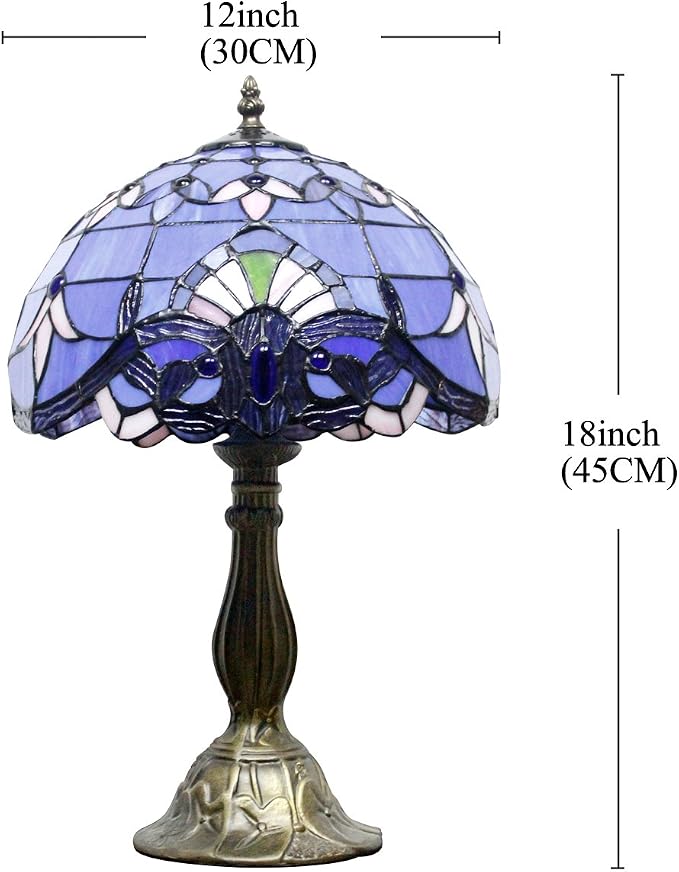 WERFACTORY Tiffany Lamp Stained Glass Table Lamp 18Inch Blue Purple Baroque