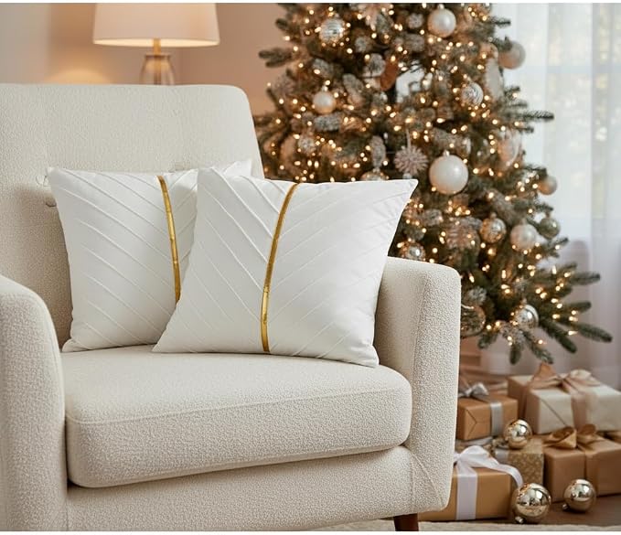 Velvet Throw Pillow Covers 20x20 inch Pack of 2 Gold Decor White