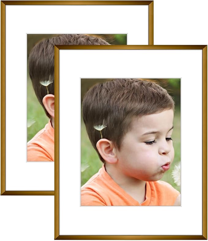 Frametory 2 Pack 11x14 Aluminum Frame with Mat for 8x10 Photo, Bronze