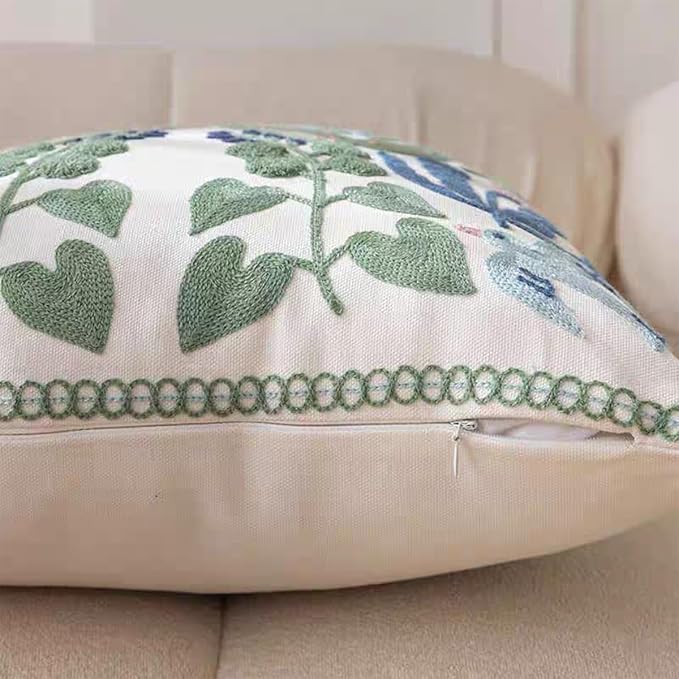 YIcabinet Pillow Covers Set of 2, Embroidered Branch Pattern Throw Pillow Cover,Square Cotton Cushion,Pillow Case for Sofa Bedroom Couch,18"x18"