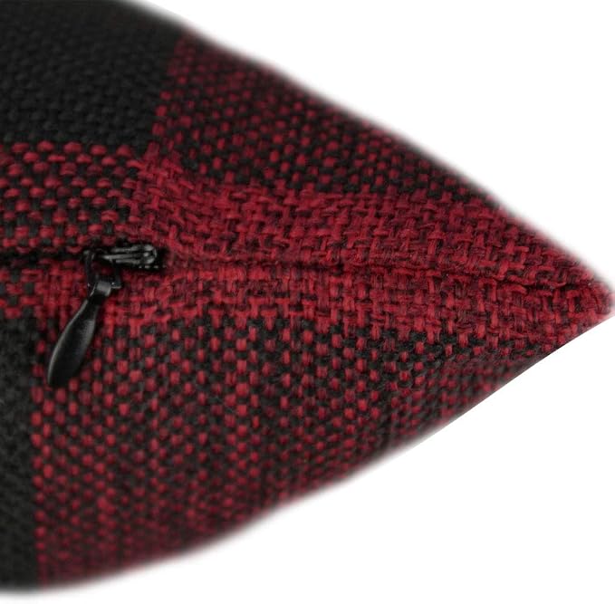 VAKADO 12x20 Inch Pack of 2 Farmhouse Retro Check Plaids Lumbar Throw Pillow Covers Decorative Rectangle Christmas Cushion Cases for Sofa Couch Car, Red and Black