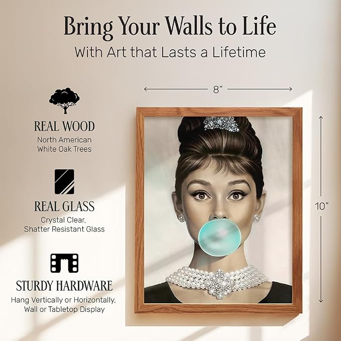 Audrey Hepburn Wall Art FRAMED - Blue Audrey Hepburn Poster - Holly Golightly - Glam Wall Art - Vintage Movie Poster - Gift for Women, Her, Wife, Woman - Pop Art Wall Decor
