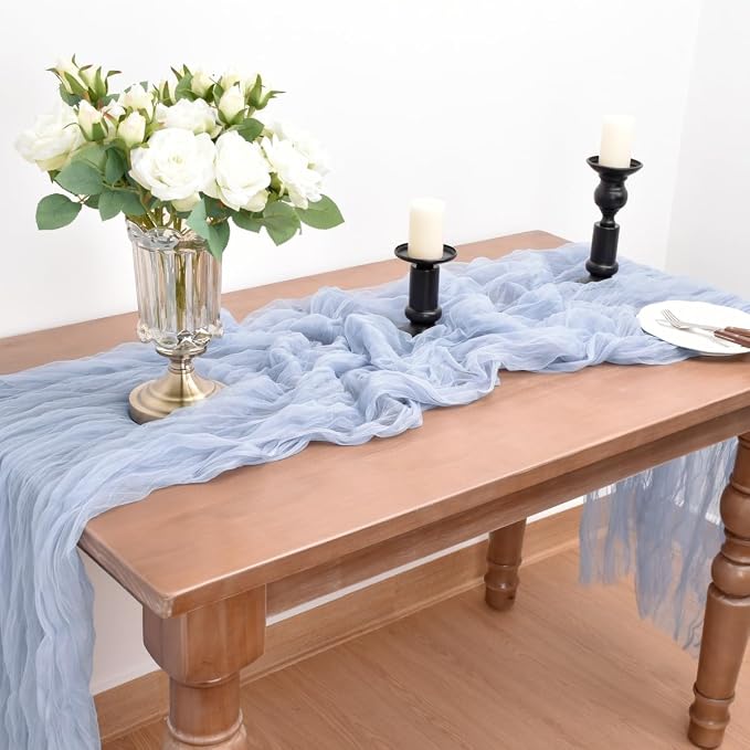 Blue Cheesecloth Table Runner Cheese Cloth Wedding Birthday Party Decor | 10Ft Summer Rustic Boho Gauze Farmhouse Bridal Baby Shower Holiday Dining Tea Party Home Table Decorations 6 Pack