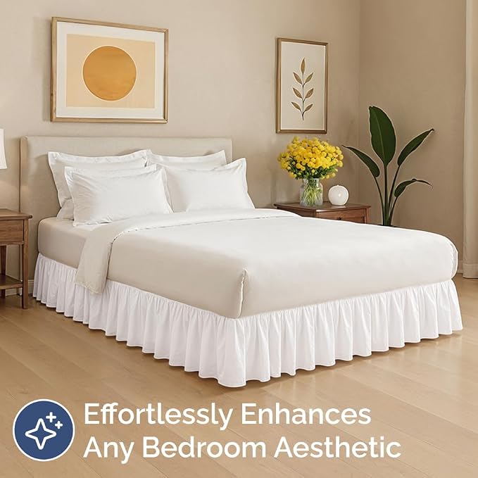Bedskirt Queen Ruffle - Ruffled Bed Skirt - 12 Inch Drop - Antique White | Bedskirt with Platform, Ultra-Soft Premium Hotel Quality, Wrinkle Free, Fade & Shrink Resistant, for Women, Men, Kids & Teens
