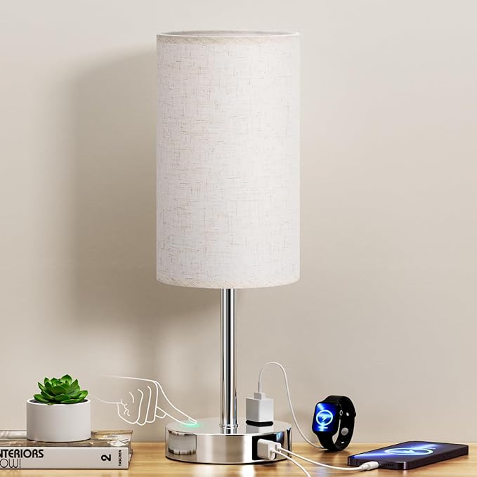 White Touch Table Lamp for Bedroom - Bedside Desk Lamp for Dorm Study