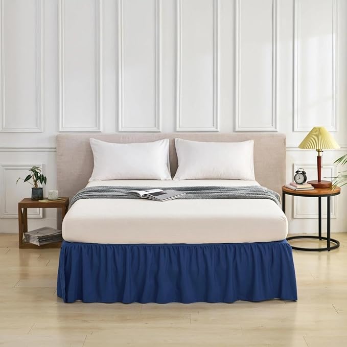 Bed Skirt Queen Size Ruffled Bed Skirt, 18'' Queen Dust Ruffle Bed Skirts | With Split Corners, Dust Ruffle with Platform, Microfiber, Breathable, Soft, Easy Fit, Navy Blue