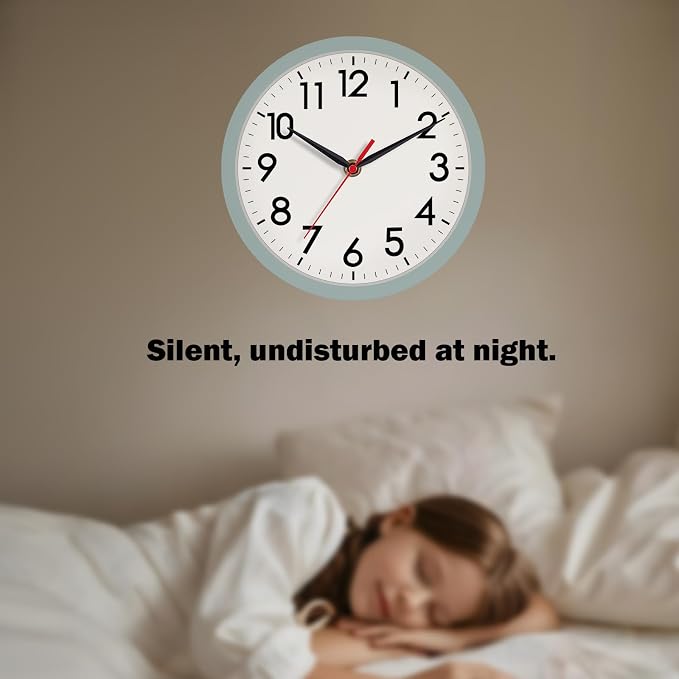 AKCISOT 8 Inch Wall Clock, Silent Battery Operated Analog Clock, Blue Gray | Small Size | Bedroom | Office | Kitchen | Bathroom | Classroom | Modern | Easy to Read