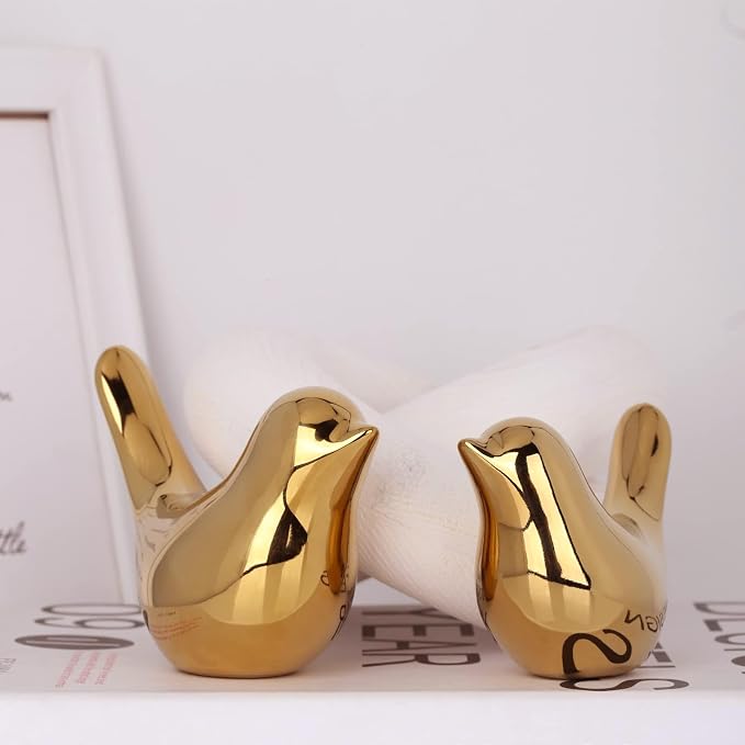 XMGZQ 2 Pcs Gold Decor Accents,Small Animal Statues,Modern Home Decorative, Birds Sculpture, Ornaments for Shelf, Bookshelf, Coffee Table,Knick Knacks Home Decor for Shelves(Gold Bird)