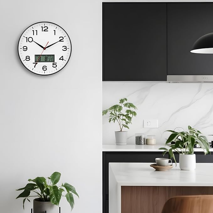 AKCISOT 12 Inch Wall Clock, Silent Battery Operated Analog Clock, Black | LCD | Office | Kitchen | Living Room | Classroom | Easy-to-read Numbers