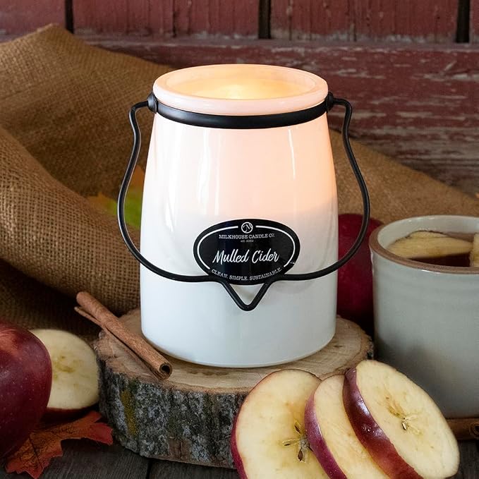 Milkhouse Mulled Cider Scented Soy Candle, 22 oz Butter Jar, 120+ Hr Burn