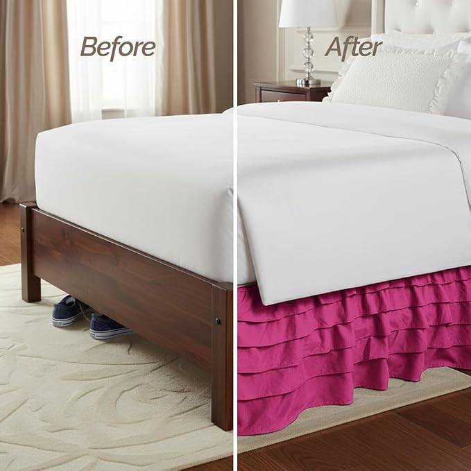 Elegant Comfort Luxurious Premium Quality 1500 Thread Count Wrinkle and Fade Resistant Egyptian Quality Microfiber Multi-Ruffle Bed Skirt - 15inch Drop, King, Pink