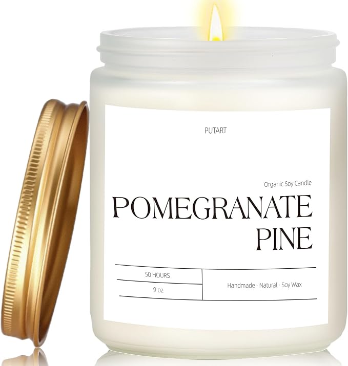 Pomegranate Pine Candles for Home Scented, 9oz Non Toxic Soy Candle | Natural Aromatherapy Candles with Essential Oil, Home Fragrance Stress Relief & Meditation Jar Candles Gifts for Women & Men