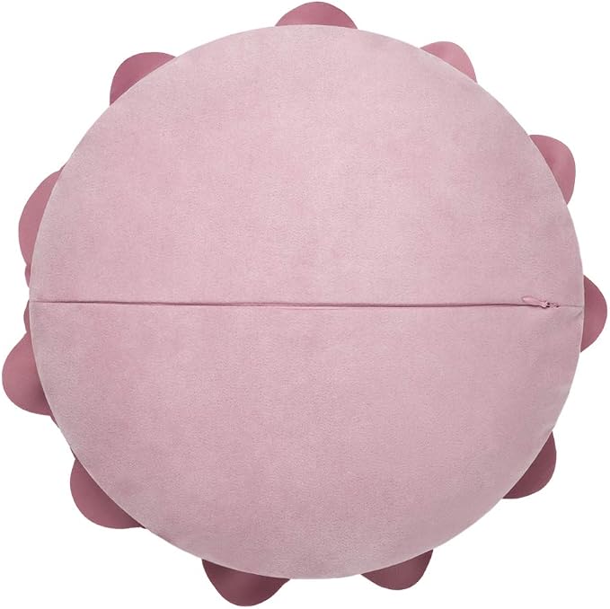 JWH 3D Flower Throw Pillow Cover Decorative Floral Round Cushion Handmade Pillowcase with Insert for Home Bed Couch 14 Inch Lavender Pink Suede