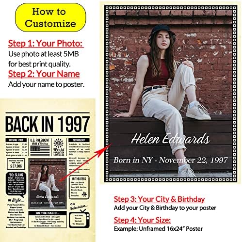 Personalized 28 year old birthday gifts - Back in 1997 Poster - Centerpiece Table Decorations 28th Birthday Party - Custom Born in 1997 Newspaper Vintage Poster for Him, Her