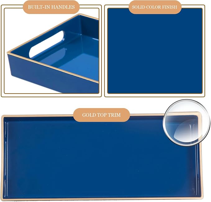MAONAME Royal Blue Vanity Tray Set of 2, Rectangular Toilet Tank Trays