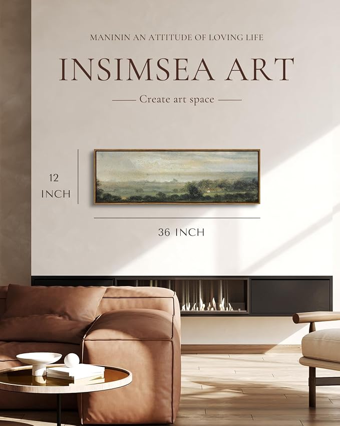 InSimSea Extra Large Framed Wall Art, Wild Field Sky Prints, 12x36inch | Vintage Landscape Living Room Country Farmhouse Decor, Scenery Canvas Paintings Long Picture for Bedroom Above of Bed