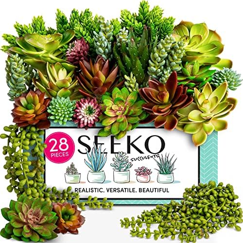 SEEKO Succulents Plants Artificial Unpotted – 28 Pack Fake Plants Set