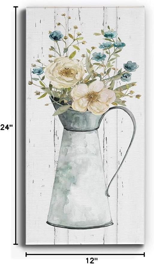 Renditions Gallery Canvas Flowers Wall Art Modern Decorations Paintings Elegant Floral Vase Glam Botanical Romantic Bouquet Wall Hanging Artwork for Office Bedroom Kitchen - 12"x24" LT43