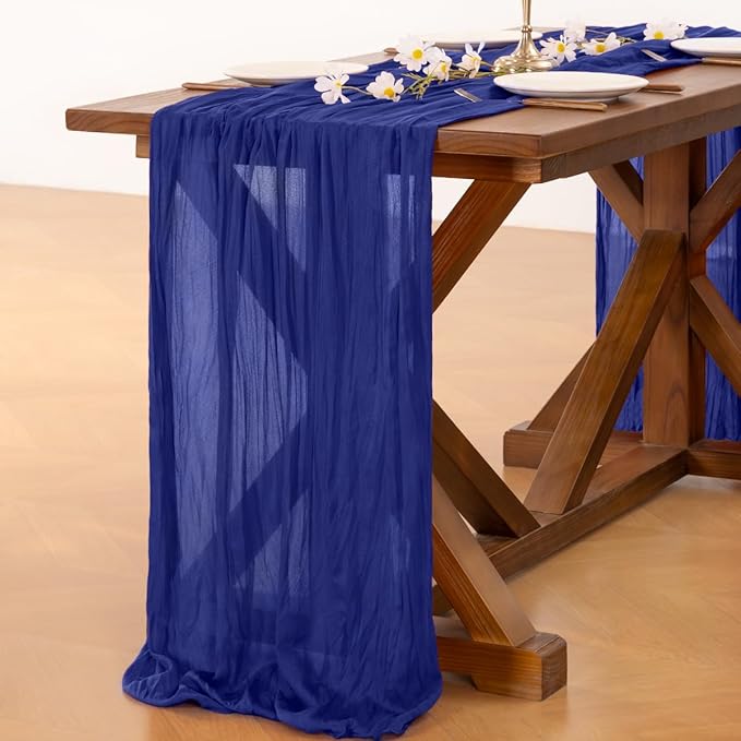 Cheesecloth Table Runner Fall Boho Wedding Birthday Party Home Decor | Royal Blue 3pcs Rustic Gauze 10FT Cheese Cloth Sheer Farmhouse Dining Runner for Baby Shower Bridal Holiday Decorations