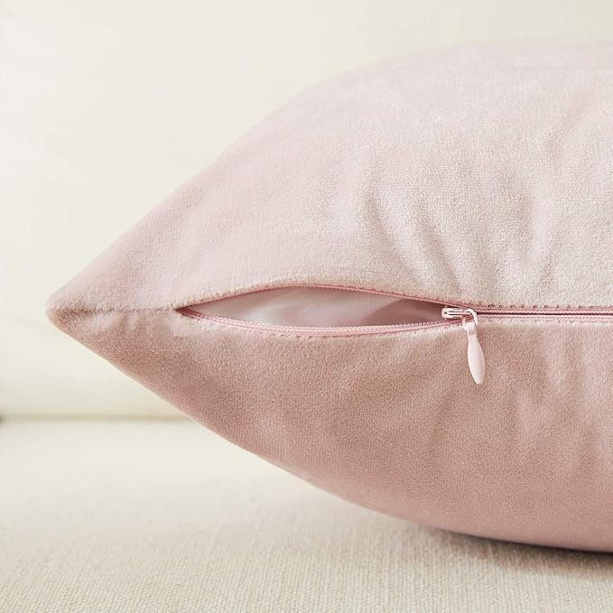Fancy Homi 2 Packs Decorative Throw Pillow Covers 16x16 Inch for Living Room Couch Bed, Blush Pink and White Velvet Patchwork with Gold Leather, Luxury Modern Home Decor, Accent Cushion Case 40x40 cm