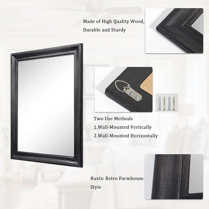 Mirrors for Wall with Black Wood Frame Large 20"x16" Rectangular Hanging Mirrors for Bathroom Bedroom Living Room Home Decor