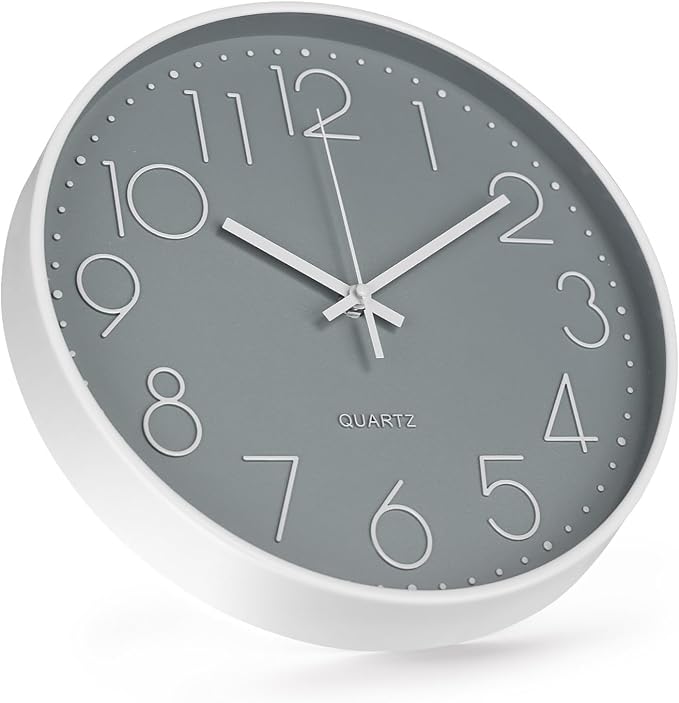Wall Clock Non-Ticking Silent Modern Simple Style Round Decor Clock Stereoscopic Dial Quartz Wall Clocks for Home/Office/School/Living Room/Bedroom/Kitchen (Gray, 8inch)