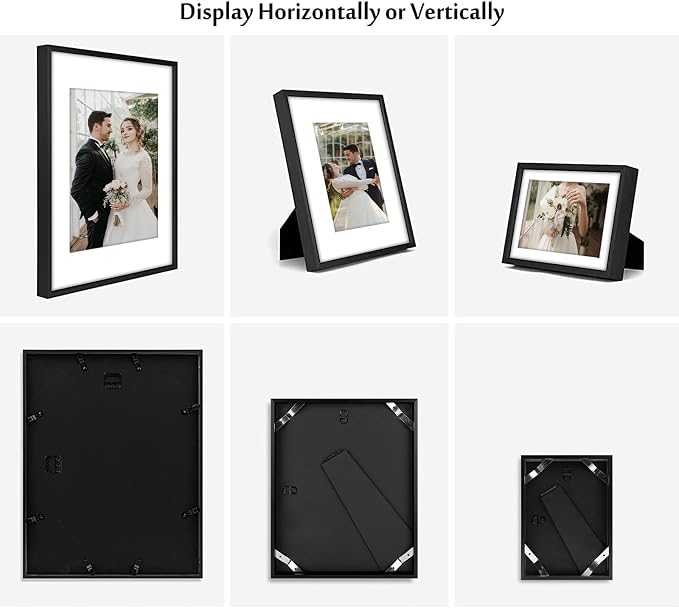 Golden State Art 7 Pack Aluminum Frames, Includes 5x7 8x10 11x12, Black | Shatter-resistant Glass, Assorted Sizes: One 11x14, Two 8x10, Four 5x7, Horizontal/Vertical Wall Mount & Tabletop Display