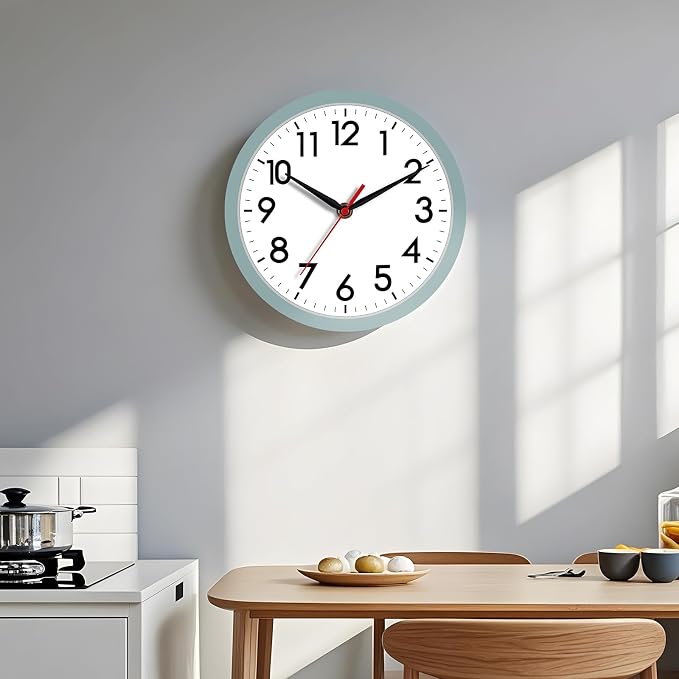 AKCISOT 8 Inch Wall Clock, Silent Battery Operated Analog Clock, Blue Gray | Small Size | Bedroom | Office | Kitchen | Bathroom | Classroom | Modern | Easy to Read