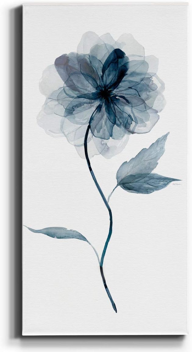 Renditions Gallery Canvas Floral Wall Art Nature Paintings & Prints Delicate Indigo Flower Modern Glam Romantic Canvas Artwork Decorations for Bedroom Office Kitchen - 8"x16" LT43