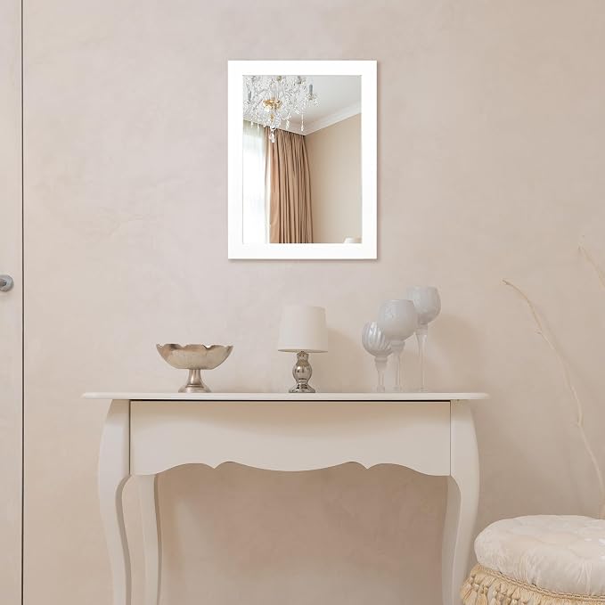 BOMINICA Rectangular Wall Mirror Framed Decorative Mirror 12” x 16” for Bathroom, Living Room, Vanity, White