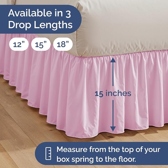 Bedskirt King Size Ruffle - Ruffled Bed Skirt - 12 Inch Drop - Light Pink | Bedskirt with Platform, Ultra-Soft Premium Hotel Quality, Wrinkle Free, Fade & Shrink Resistant, for Women, Men, Kids & Teens