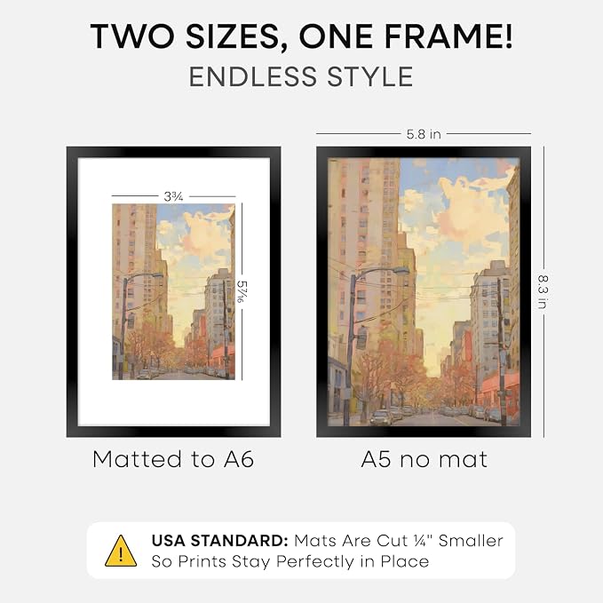 Homeforia A5 Black Picture Frame, High-End Metal, A6 Mat, Glass