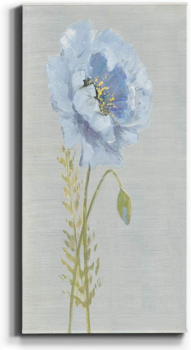 Renditions Gallery Canvas Floral Wall Art Nature Paintings & Prints Premium Jardin Bleu Modern Romantic Artwork Canvas Botanical Decorations for Bedroom Office Kitchen - 8"x16" LT43