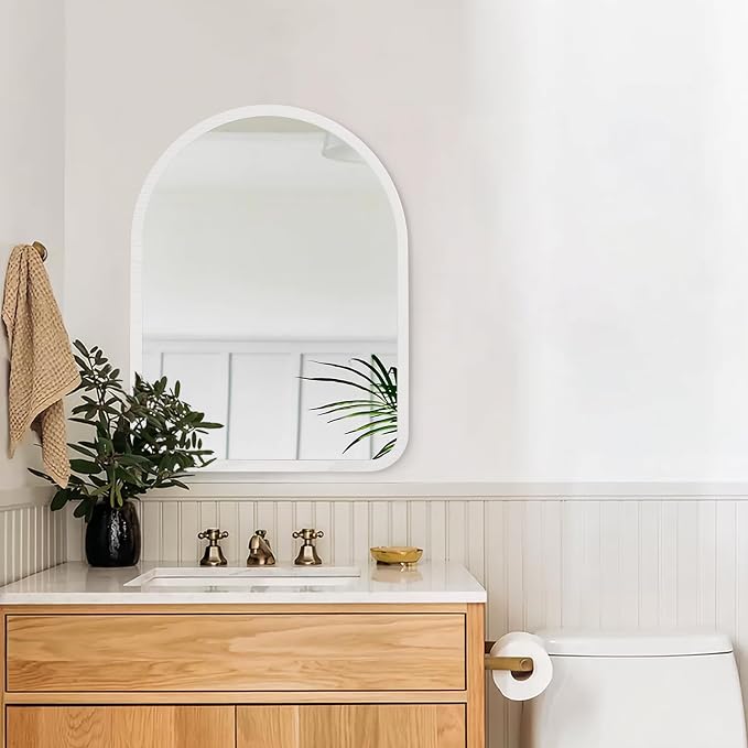 Arched Bathroom Vanity Mirror for Wall Decorative, Large 26" x 18" Rustic Mirror with Wood Frame for Wall Decor Farmhouse Mirror, Living Room Entryway Hallway