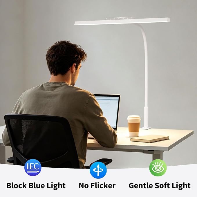 18W LED Desk Lamp with Clamp, 16.5" Gooseneck, 3 Color Dimmable