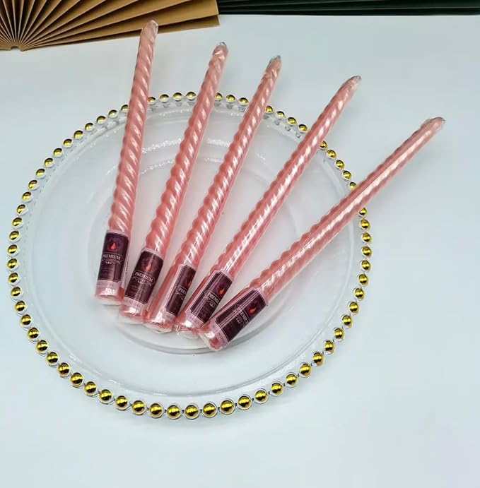 Spiral Wax Taper Candles Unscented Candlesticks Twisted Candles for Home, Wedding, Dinner Table | Pack of 6 Candle Sticks(Pink Candles)
