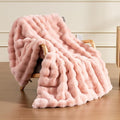 Soft Faux Rabbit Fur Throw Blanket Luxury Super Comfy Double Sided Ultra Cozy Thick Warm Fluffy Blanket for Couch Chair Sofa Bed Living Room Camping, Plush Fuzzy Bubble Blanket, 970 GSM, 50''x60''