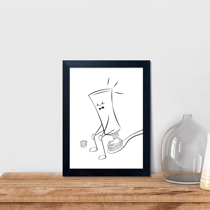 Funny Bathroom Wall Decor, Black Framed Fun Toilet Wall Art, Black and White Guest Toilet Canvas Print, Minimalist Humoristic WC Wall Art, Bathroom Picture Sign Accesorries Decor
