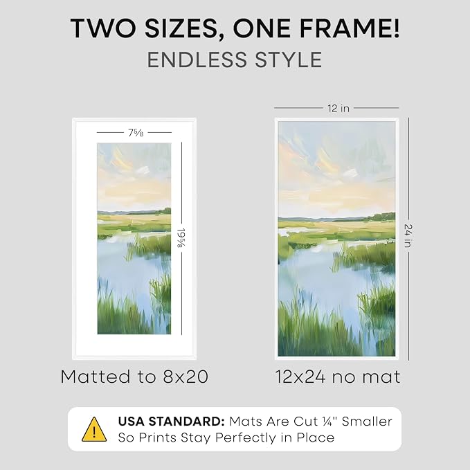 Homeforia 12x24 White Picture Frame, High-End Metal, 8x20 Mat, Glass