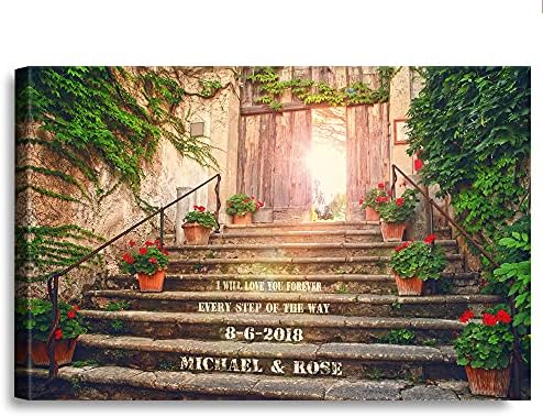 I Will Love You Every Step of the Way Picture Print Artwork with Couple's Names Date and Your Own Message on,Great Gift for Birthday and Holidays.36X24 inches