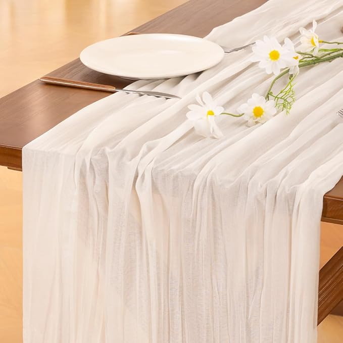 Cheesecloth Table Runner White Fall Boho Wedding Birthday Party Home Decor | Ivory White 15pcs Rustic Gauze 10FT Cheese Cloth Sheer Farmhouse Dining Runner for Baby Shower Bridal Holiday Decorations
