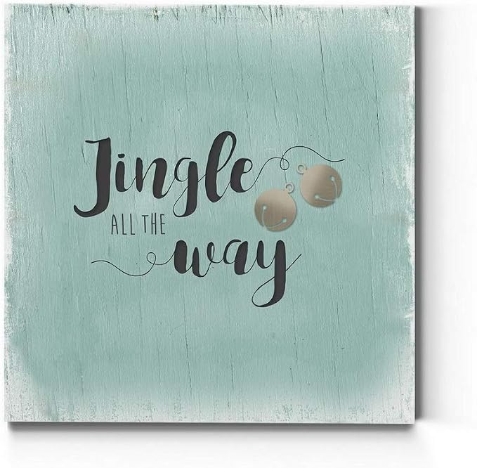 Renditions Gallery Xmas Wall Prints for Home Decor Rustic Jingle all the way Christmas Bells Canvas Wall Paintings for Bedroom Living Room & Kitchen Decorations - 16"X16" LT05