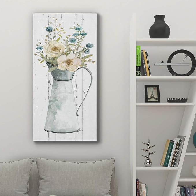 Renditions Gallery Canvas Flowers Wall Art Modern Decorations Paintings Elegant Floral Vase Glam Botanical Romantic Bouquet Wall Hanging Artwork for Office Bedroom Kitchen - 20"x40" LT43