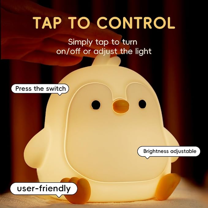 Penguin Night Light for Adults,Dimmable Cute Silicone Animal Nightlight with 7 Colors and 30min Timer Penguin Lamp, Rechargeable Bedside Touch Lamp for Kawaii Room Decor