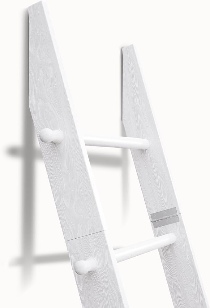 TEAKMAMA 6-Tier 5.4ft Blanket Ladder with Hanging Knobs White | Farmhouse Wall Leaning Solid Wood Scratch & Slip Proof Quilt Rack, Living Room Bedroom Bathroom, Xmas Deco, Easy Setup