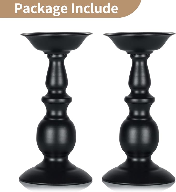 2 Pcs Black Pillar Candle Holders, Most Ideal for 3" Pillar Candles, Gifts for Wedding, Party, Home, Spa, Reiki, Votive Candle (2 x L)